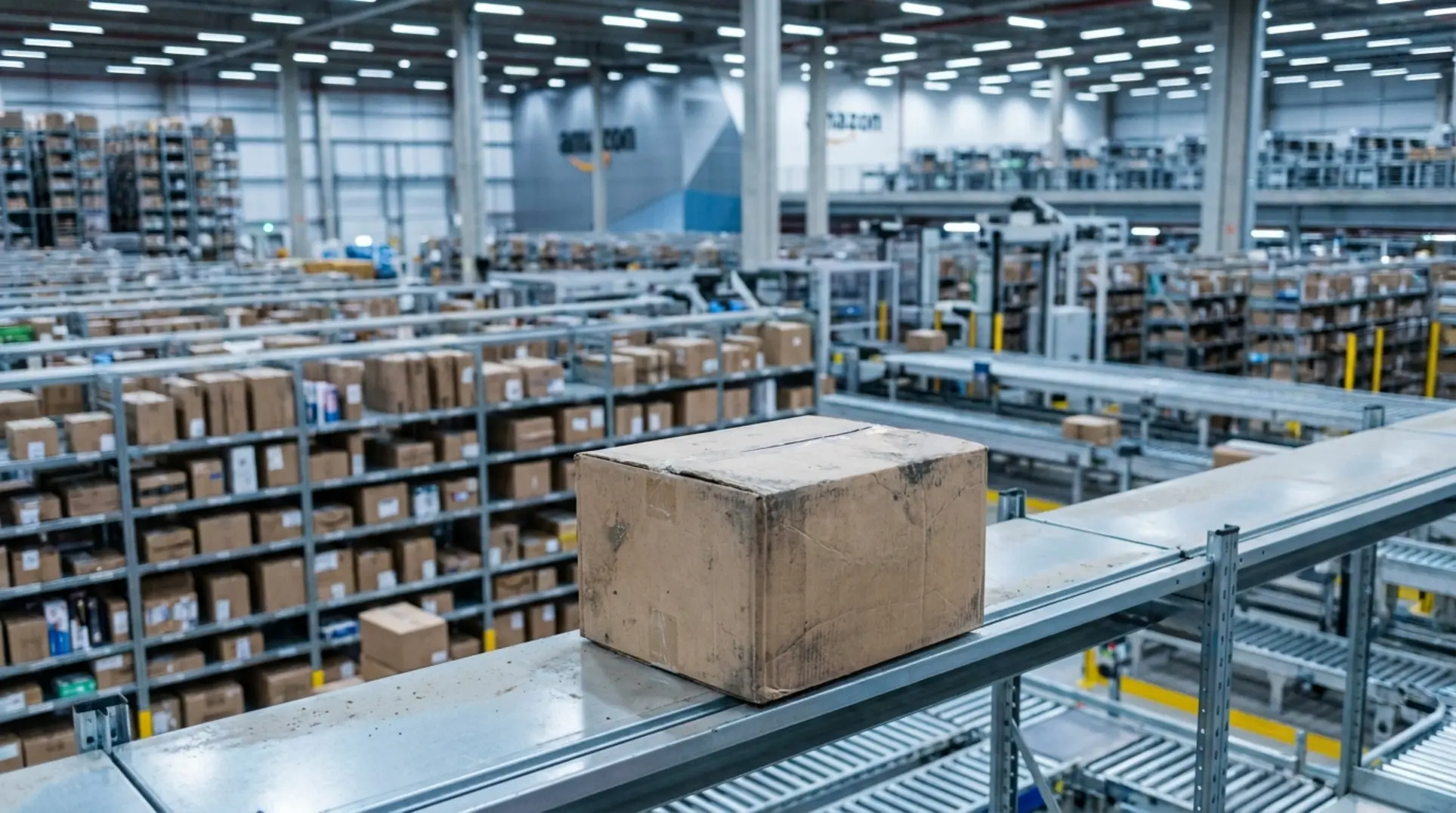 Caixa esquecida em prateleira de armazém simbolizando os erros comuns no Mercado Livre Full.