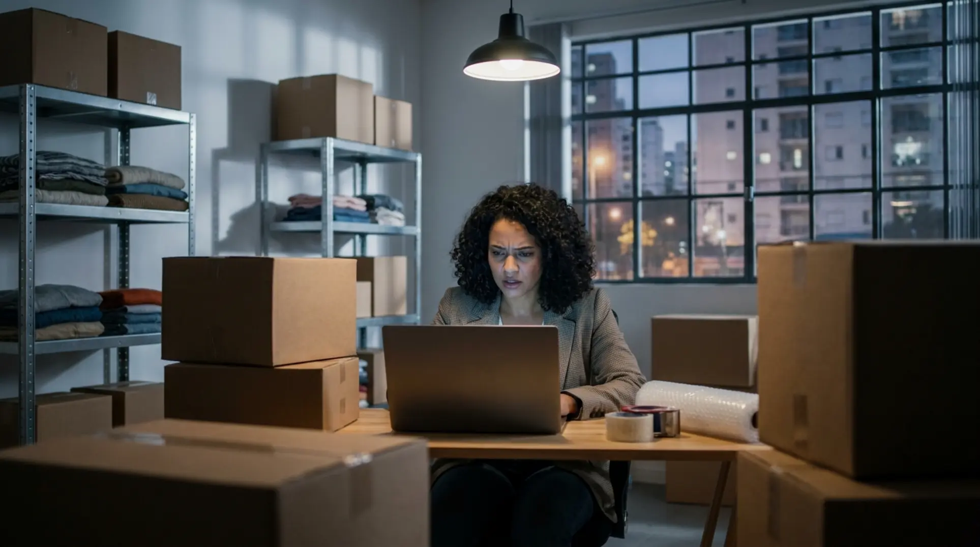 Vendedor de e-commerce analisando em seu notebook os principais erros ao vender na Shopee.
