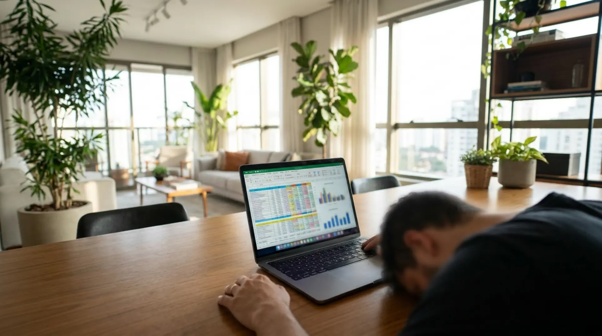 Vendedor de e-commerce em frente a um notebook com uma planilha de precificação mercado livre.