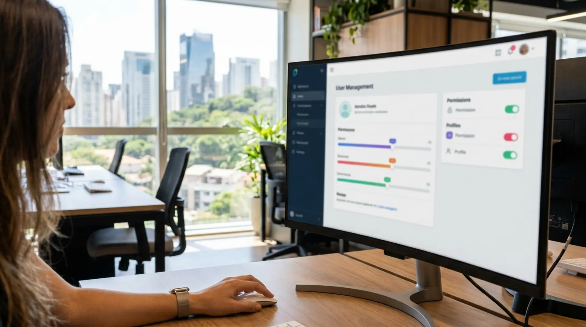 Tela de computador com painel de controle para gerenciar usuários e permissões na Ideris.