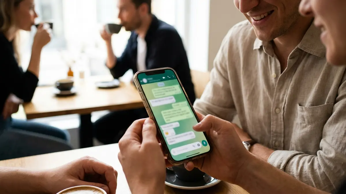 Mãos seguram um smartphone e digitam em uma conversa do WhatsApp.